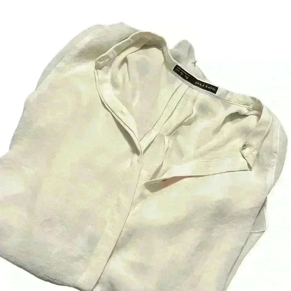 ZARA BASIC Women’s Ivory Button Down Size Large - Picture 7 of 7